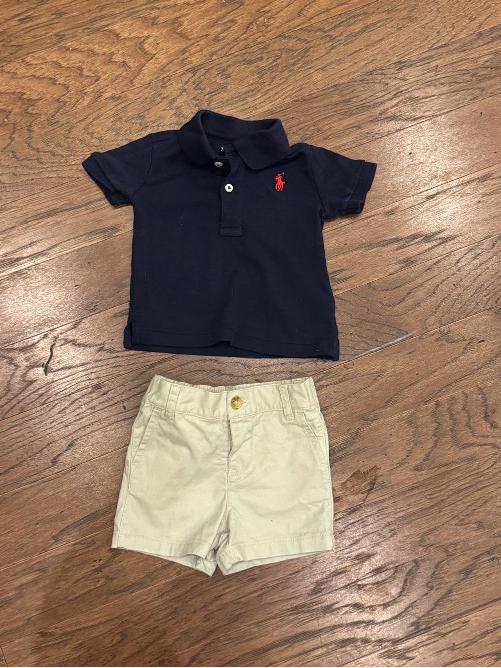 Polo by Ralph Lauren Navy Polo with Red Pony and Cream Shorts